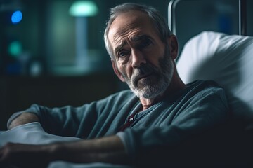 Portrait of senior man lying in hospital bed ai generated