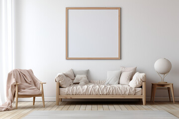 modern living room with sofa and empty frame