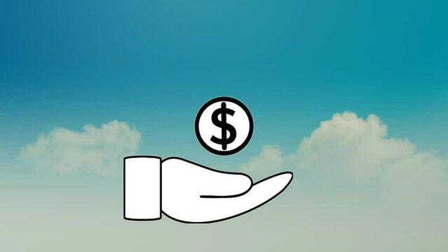 Animation of a hand holding a money symbol. Hand holding dollar animation.