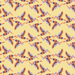 Colibri bird seamless pattern in mid century style. Perfect retro print for tee, paper, fabric, textile. Hand drawn illustration for decor and design.