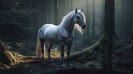 Obraz na płótnie Canvas white horse in nature generative ai