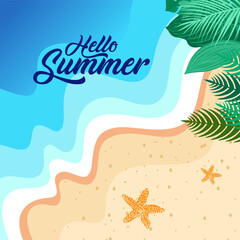 Fototapeta na wymiar Hello summer. welcome summer. summer time vector illustration with beach background.