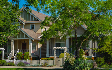 Beautiful exterior house in rural suburban neighborhood. Real Estate Exterior Front House on a sunny day.