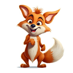 Obraz premium Funny fox smiling isolated on a white. Cute cartoon animal for children's publications. Generative AI