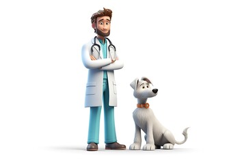 Illustration of a doctor with a dog isolated on a white background ai generated
