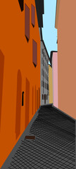 This vector illustration depicts a picturesque traditional narrow street in Italy. 