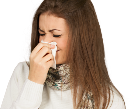 Sick Young Woman Blowing Nose - Isolated