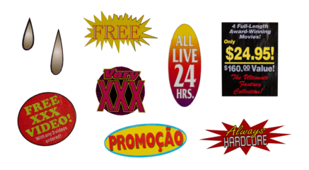 Cut out magazine vintage labels, price, words, stickers, letters, tags, sign and more, collection of different designs from vintage 90's magazine, png isolated on transparent background