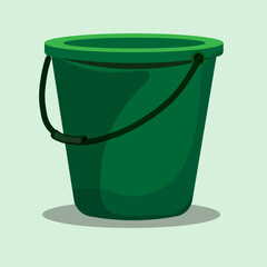 green color bucket in flat style, vector illustration