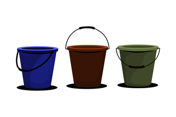 set of buckets in flat style, vector illustration