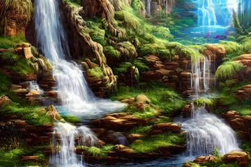 Fototapeta na wymiar Waterfall Background, Waterfall Landscape Background, Nature Background, Landscape Background, Generative AI