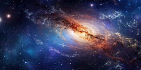 A view from space to a spiral galaxy and stars Universe