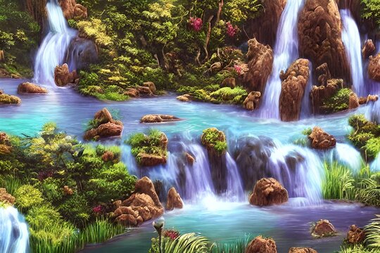 Waterfall Background, Waterfall Landscape Background, Nature Background, Landscape Background, Generative AI
