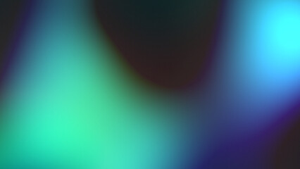 Abstract neon glow blue green colors gradient wave on black background. Blurry lights on dark backdrop. Noise texture effect. Grainy futuristic wallpaper. Presentation poster cover web header design