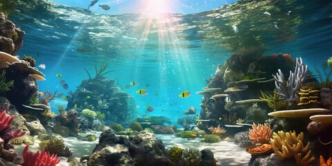 A virtual background showcasing an underwater paradise