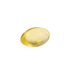 close up macro of single gel tab of fish oil, vitamin D or E supplement on a transparent background...
