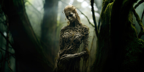 Obraz premium Fantasy Banshee in the dark forest, fantasy character, creature concept