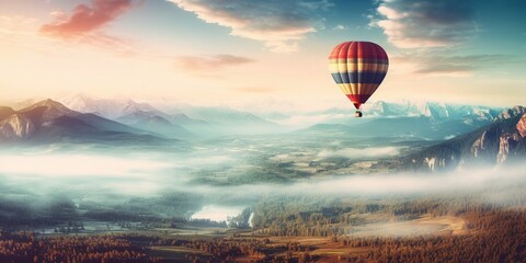 Beautiful inspirational landscape with hot air balloon