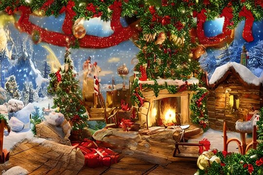 Christmas Background, Christmas Landscape Background, Christmas Wallpaper, Landscape Background, Generative AI