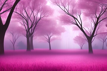 Plakat Pink Forest Background, Pink Forest Landscape Background, Nature Background, Landscape Background, Generative AI