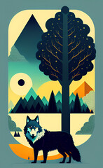 A colorful illustration of wolf as a poster