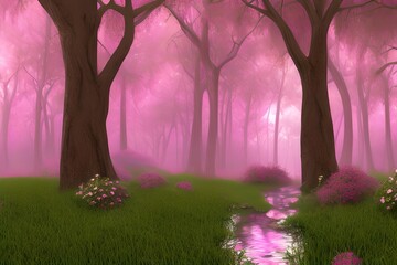 Pink Forest Background, Pink Forest Landscape Background, Nature Background, Landscape Background, Generative AI