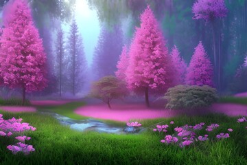 Pink Forest Background, Pink Forest Landscape Background, Nature Background, Landscape Background, Generative AI
