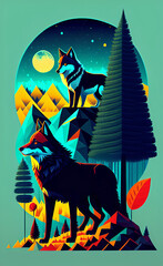 Colorful illustration of wolf as a poster
