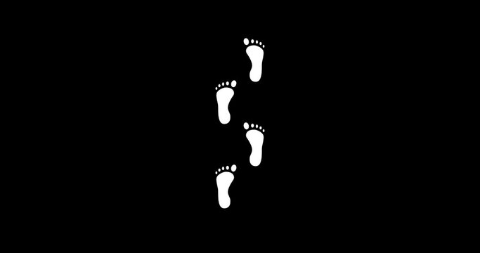 Feet loader loop animation. 4K resolution animation. Human foot print walk animation on black background. Footsteps sign or icon animation