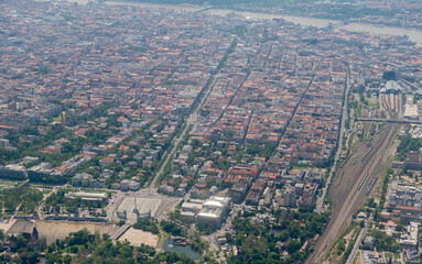 Aerial view over Terezvaros district of downtown Budapest, Hungary.