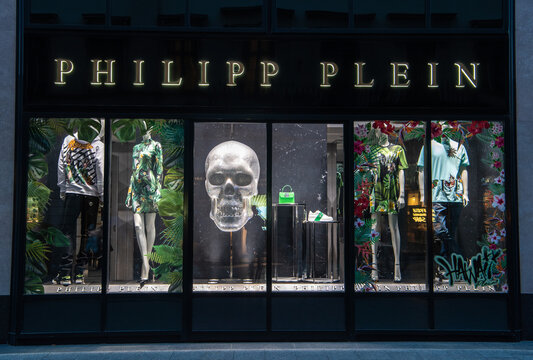 Philipp Plein store window at Deak Ferenc utca in Budapest, Hungary.