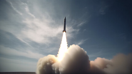 rocket launching shoots up to sky generative ai