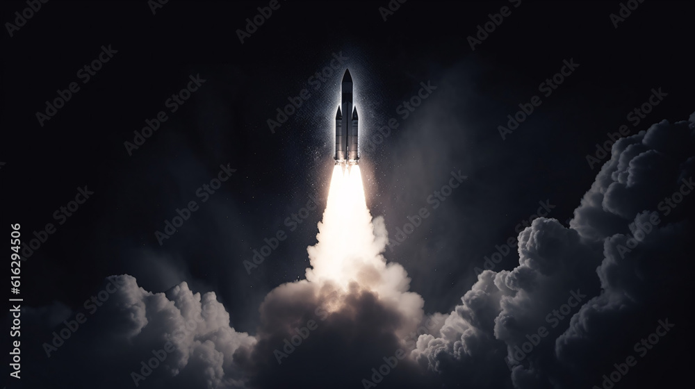 Wall mural rocket launching shoots up to sky generative ai
