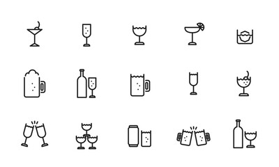 アルコール飲料のアイコンセット/酒/ビール/ワイン/シャンパン/カクテル/イラスト/ベクター