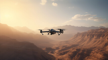 Fototapeta na wymiar military drone flying in the sky generative ai