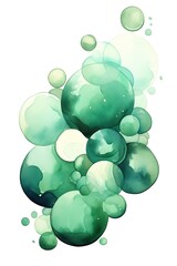 Cluster of jade and mint bubbles isolated on a white background