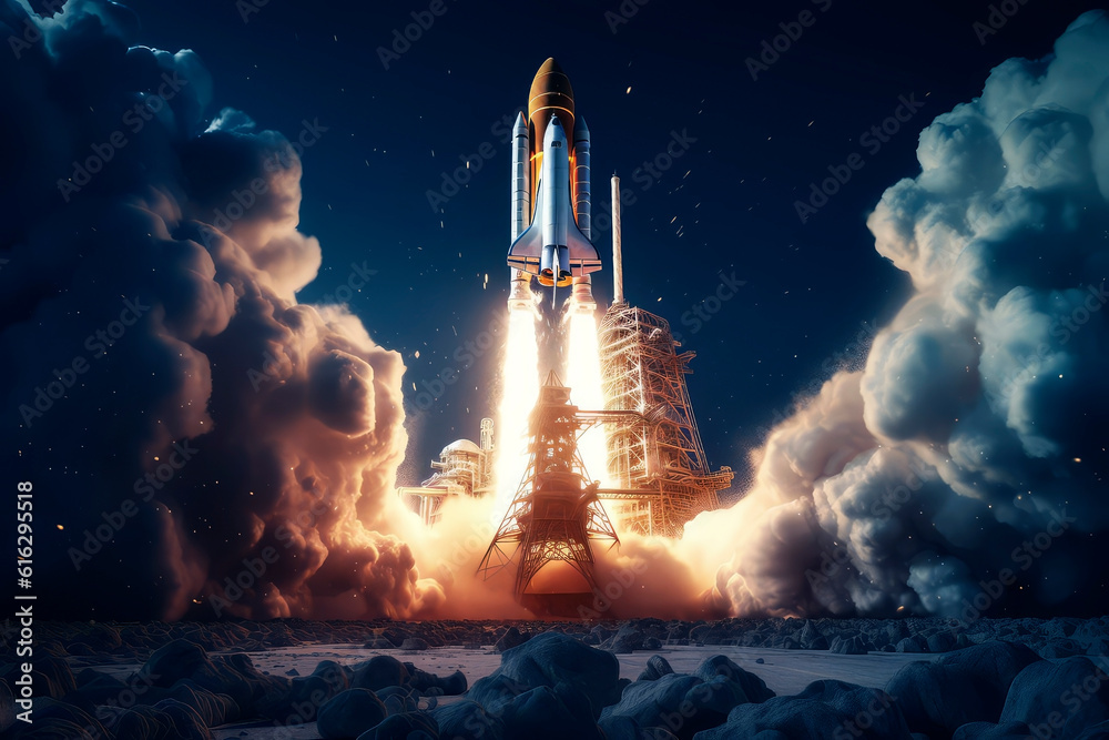 Poster the launch of the spacecraft into space. generative ai