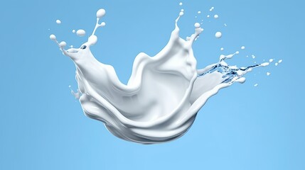 Naklejka na ściany i meble White milk or yogurt splash in wave shape isolated on blue background Generative AI