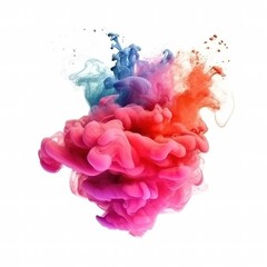 Colorful pink red rainbow smoke paint explosion isolated on a white background