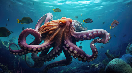 A giant octopus in the deep ocean.