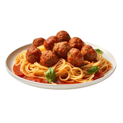 Delicious Plate of Spaghetti with Meatballs Isolated on a White Background - obrazy, fototapety, plakaty