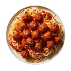 Delicious Plate of Spaghetti with Meatballs Isolated on a White Background - obrazy, fototapety, plakaty