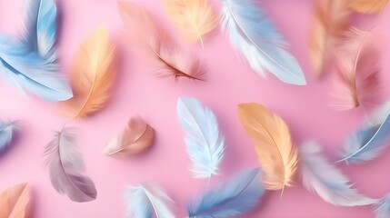 Fototapeta na wymiar pastel colorful feathers. Abstract background. Generative AI