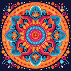Bright Mandala Style Design in Oranges, Pinks and Blues