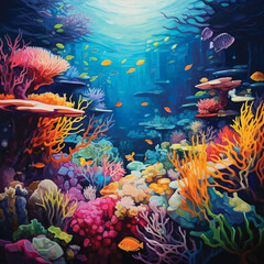 Fototapeta na wymiar coral reef and fish in bright colors underwater view