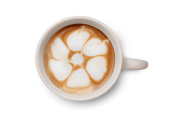 Top Overhead View of Hot and Warm Simple Foamy Coffee Latte with Design of a Flower for Fun Love, Transparent PNG Generative AI