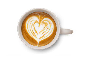 Top Overhead View of Hot and Warm Simple Foamy Coffee Latte with Design of a Heart for Love, Transparent PNG Generative AI