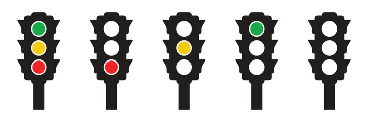 Traffic lights icon set,Stoplight, Colored traffic light collection, Vector illustration