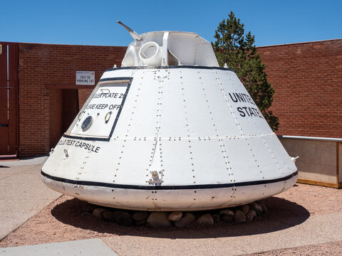 Winslow, AZ, USA - May 15, 2021: Apollo 11 training space capsule inside Barringer Space Museum at Meteor Crater