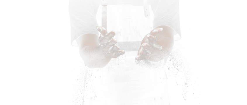 Chef prepare white flour dust for cooking bakery food. Elderly man Chef clap hand, white flour dust explode fly in air. Flour stop motion in air with freeze high speed shutter, black background